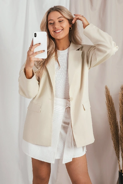 Shop Erica Kvam X Na-kd Oversized Shoulder Blazer Beige