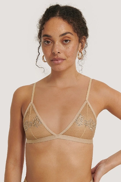 Shop Na-kd Romantic French Embroided Mesh Bralette Beige In Tapioca