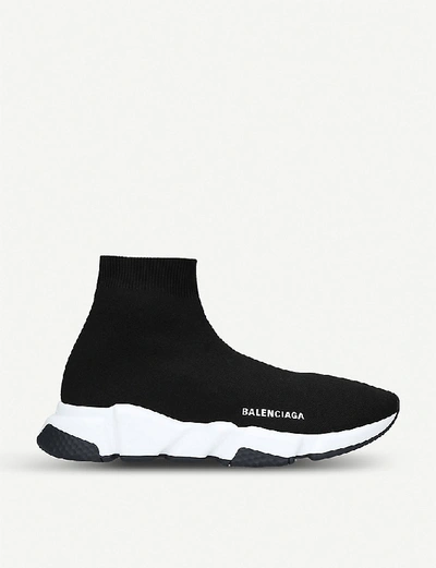Shop Balenciaga Speed Woven Mid-top Trainers In Blk%2fwhite