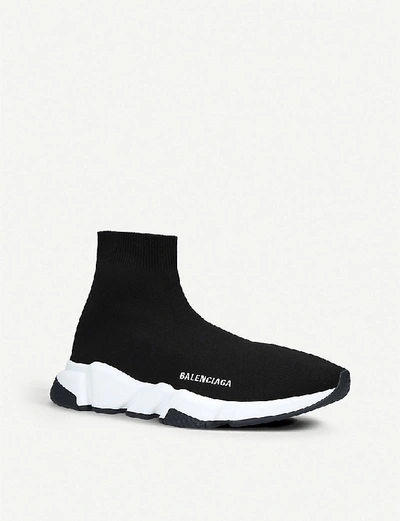 Shop Balenciaga Speed Woven Mid-top Trainers In Blk%2fwhite