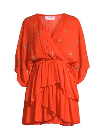 Shop Sundress Vera Miscellane Sun Embroidered Ruffle Dress In Tangerine Sun