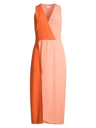 Shop Equipment Galane Two-tone Midi Dress In Canyon Sun Orange