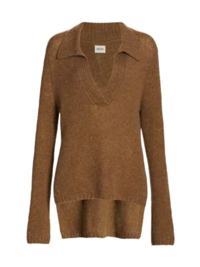 Shop Khaite Cass Cashmere High-low Collared Sweater In Mocha