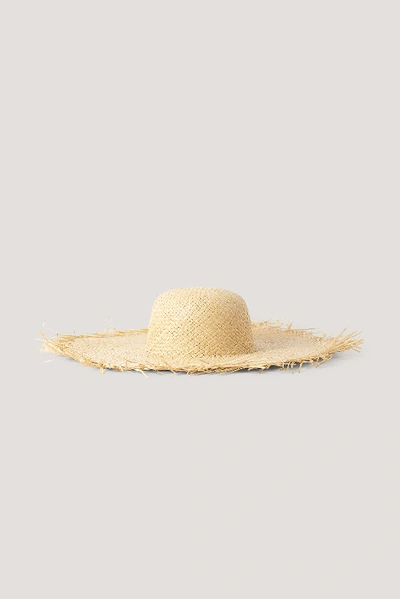 Shop Na-kd Oversize Raw Edge Straw Hat Beige In Natural