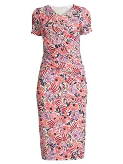 Shop Hugo Boss Erykah Floral Jersey Ruched Dress In Pink Multi