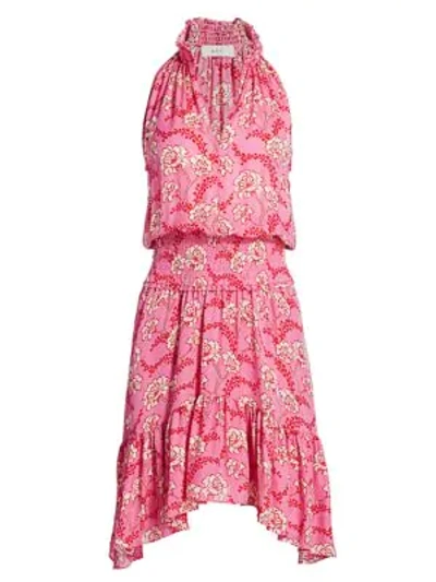 Shop A.l.c Cody Floral Silk Smocked Waist Dress In Pink Red