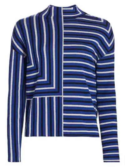 Shop Akris Punto Square Stripe Mockneck Pullover Sweater In Lake Desert Black
