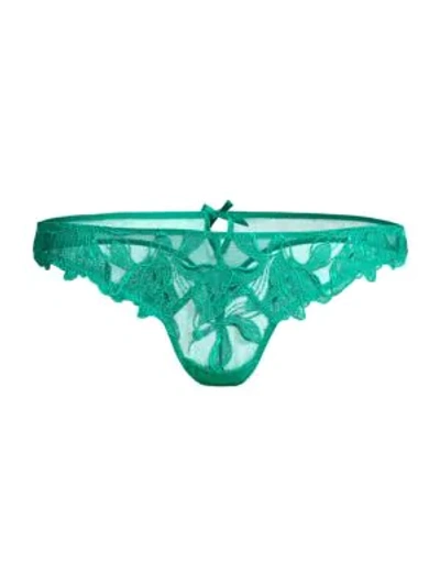 Shop Fleur Du Mal Lily Floral Lace Hipster Thong In Emerald