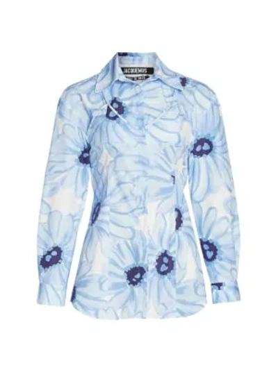 Shop Jacquemus La Chemise Valensole Floral Cotton Shirt In Blue