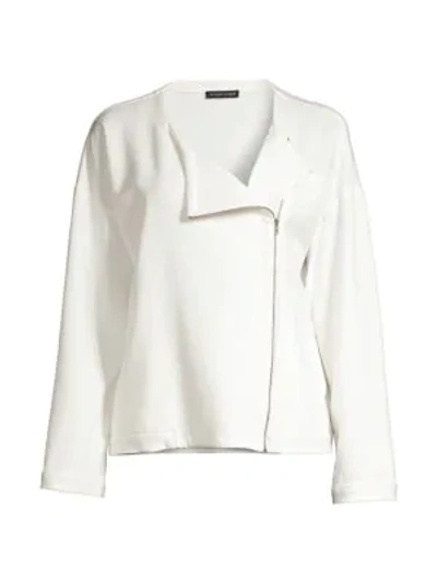 Shop Eileen Fisher Roundneck Zip Jacket In Ivory