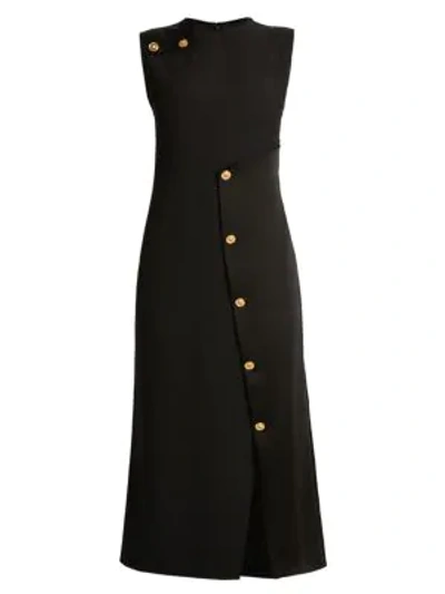 Shop Versace Sleeveless Satin Button Cocktail Dress In Nero