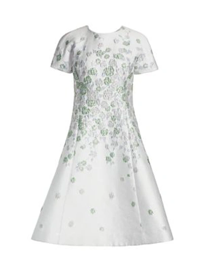 Shop Teri Jon By Rickie Freeman Floral Jacquard A-line Dress In Sage Multi