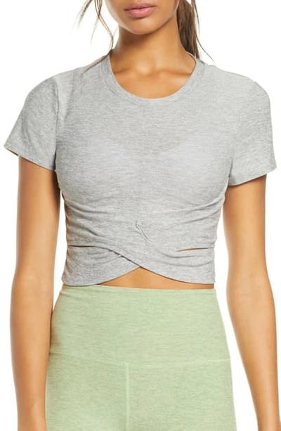 Shop Beyond Yoga Under Over Cropped T-shirt In Silver Mist