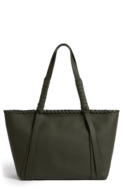 Shop Allsaints Small Kepi East/west Leather Tote In Khaki Green