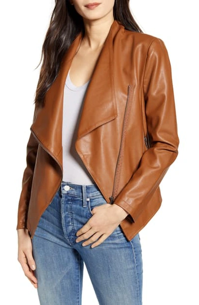 Shop Bb Dakota Gabrielle Faux Leather Asymmetrical Jacket In Saddle Brown