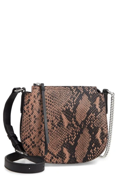 Shop Allsaints Small Ely Snakeskin Embossed Leather Crossbody Bag In Snake Pink
