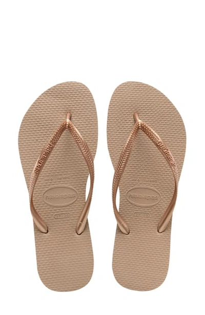 Shop Havaianas Slim Flip Flop In Rose Gold