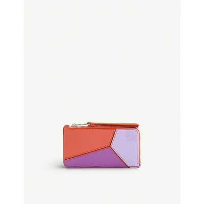 Shop Loewe Puzzle Leather Coin Cardholder In Grapefruit/mauve