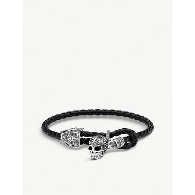 Shop Thomas Sabo Rebel At Heart Sterling Silver And Leather Skull Bracelet