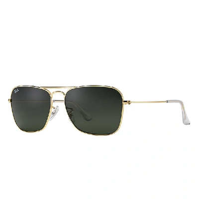Shop Ray Ban Caravan Sunglasses Gold Frame Green Lenses 58-15