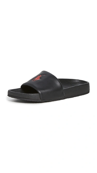 Shop Polo Ralph Lauren Cayson Slides In Black/red Pp