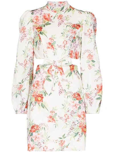 Shop Zimmermann Bellitude Floral-print Cutout Mini Dress In White