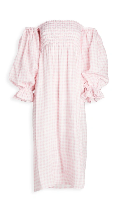 Shop Sleeper Atlanta Linen Dress In Pink Vichy In Pink/white