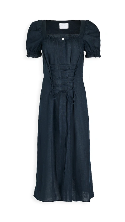 Shop Sleeper Marquise Linen Dress In Navy
