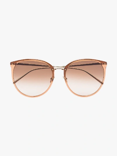 Shop Linda Farrow 22k Gold-plated Kings Tobacco Round Sunglasses In Brown