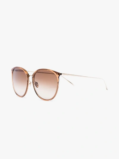 Shop Linda Farrow 22k Gold-plated Kings Tobacco Round Sunglasses In Brown