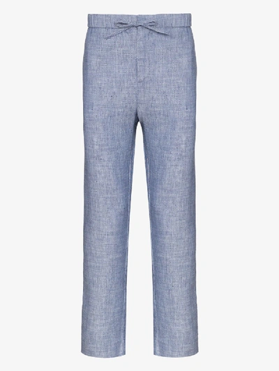 Shop Frescobol Carioca Blue Straight-leg Drawstring Trousers