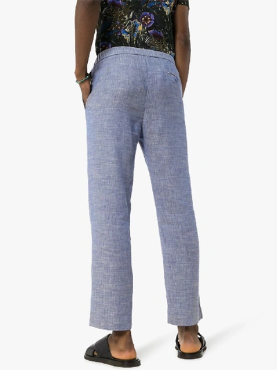 Shop Frescobol Carioca Blue Straight-leg Drawstring Trousers