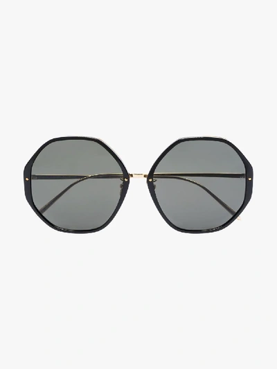 Shop Linda Farrow 22k Gold-plated Alona Round Sunglasses In Black
