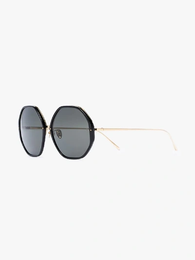 Shop Linda Farrow 22k Gold-plated Alona Round Sunglasses In Black