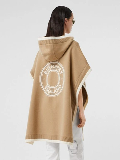 Shop Burberry Logo Graphic Wool Cashmere Jacquard Hooded Cape In Archive Beige