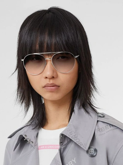 Shop Burberry Pilot Sunglasses In Grey