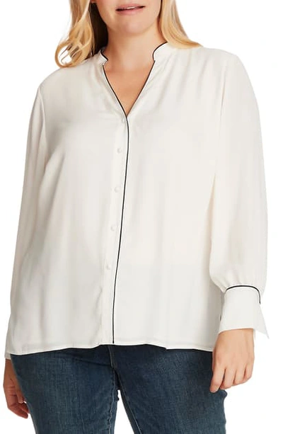 Shop Vince Camuto Piped Button-up Shirt In Pearl Ivory