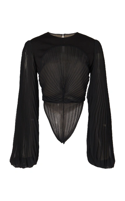 Shop Tre By Natalie Ratabesi The Howlite Balloon Sleeve Chiffon Bodysuit In Black