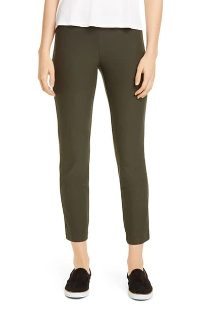 Shop Eileen Fisher Stretch Crepe Slim Ankle Pants In Woodland