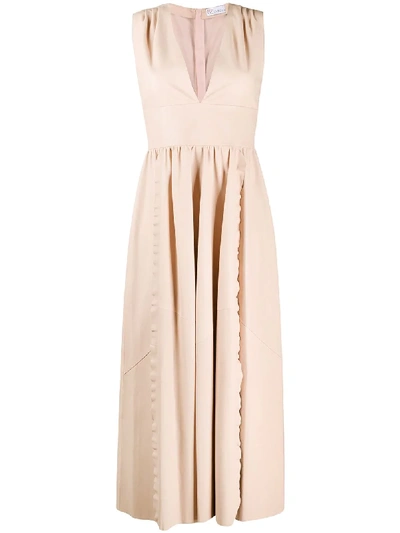 Shop Valentino Pleat-detail Midi Dress In Neutrals