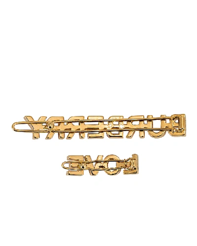 Shop Burberry Love B Hair Clips In Light Gold