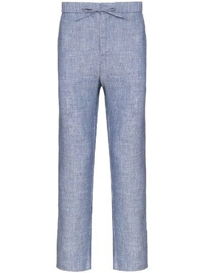 Frescobol Carioca Oscar Drawstring-waist Linen-blend Trousers In Blue