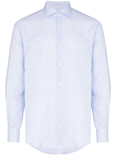 Shop Frescobol Carioca Linen Shirt In Blue