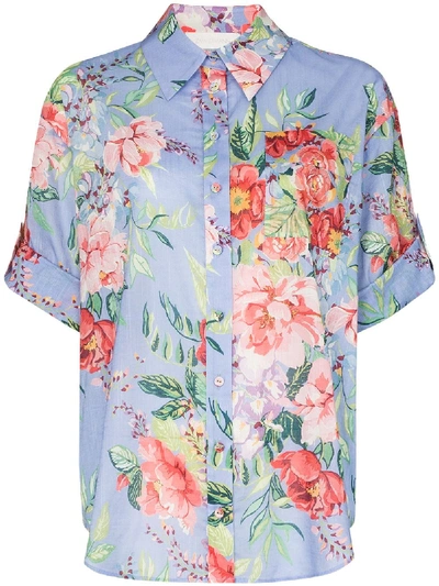 Shop Zimmermann Juliette Floral-print Cotton Shirt In Blue