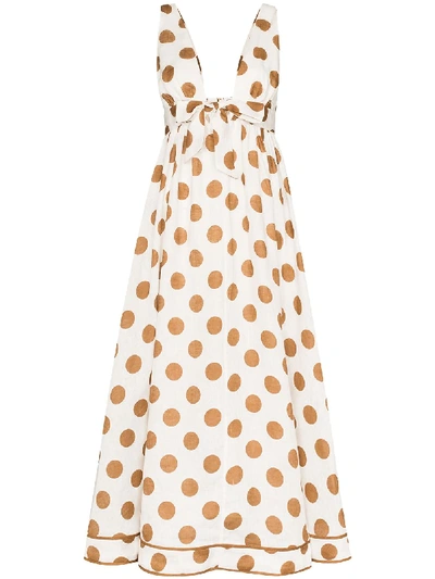 Shop Zimmermann Empire Polka-dot Maxi Dress In Brown