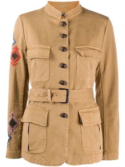 Shop Bazar Deluxe Embroidered Military Jacket In Brown