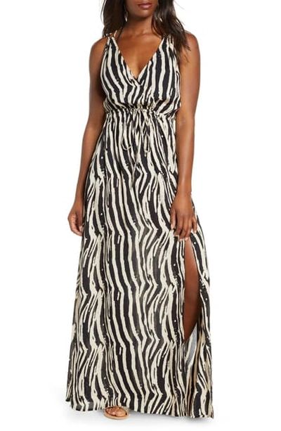 Shop Elan Cover-up Maxi Dress In Tan/ Black Zebra Print