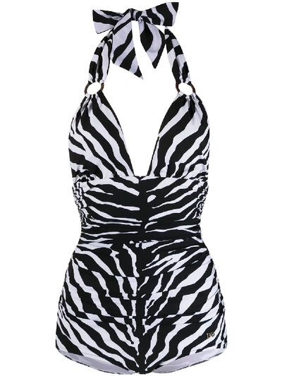 Shop Dolce & Gabbana Zebra-print One-piece Swimsuit In White