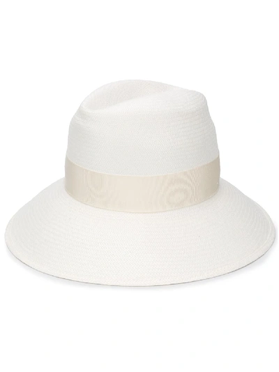 Shop Borsalino Claudette Ribbon Panama Hat In White