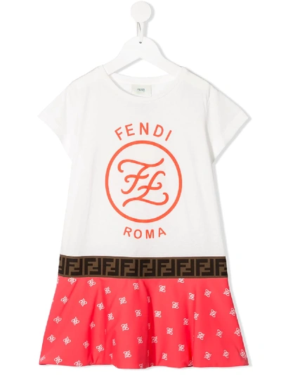 Shop Fendi Logo Print Short Sleeve Dress In White